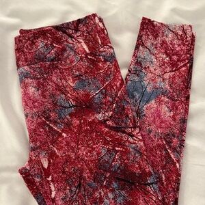 LuLaRoe Red Pink Abstract Tree-Print Leggings